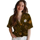 Pittsburgh Steelers Gold Tropical Floral Leaf Pattern Hawaiian Shirt Unisex Short Sleeve Button Down 4 1pzur.jpg - sohemix
