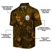 Pittsburgh Steelers Gold Tropical Floral Leaf Pattern Hawaiian Shirt Unisex Short Sleeve Button Down 5 C56p2.jpg - sohemix