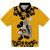 Pittsburgh Steelers Surfing Mickey Mouse Hawaiian Shirt With Tropical Floral Print Gold Unisex Casual Button Down 1 Wuqvq.jpg - sohemix