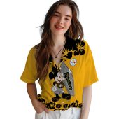 Pittsburgh Steelers Surfing Mickey Mouse Hawaiian Shirt With Tropical Floral Print Gold Unisex Casual Button Down 4 955fa.jpg - sohemix