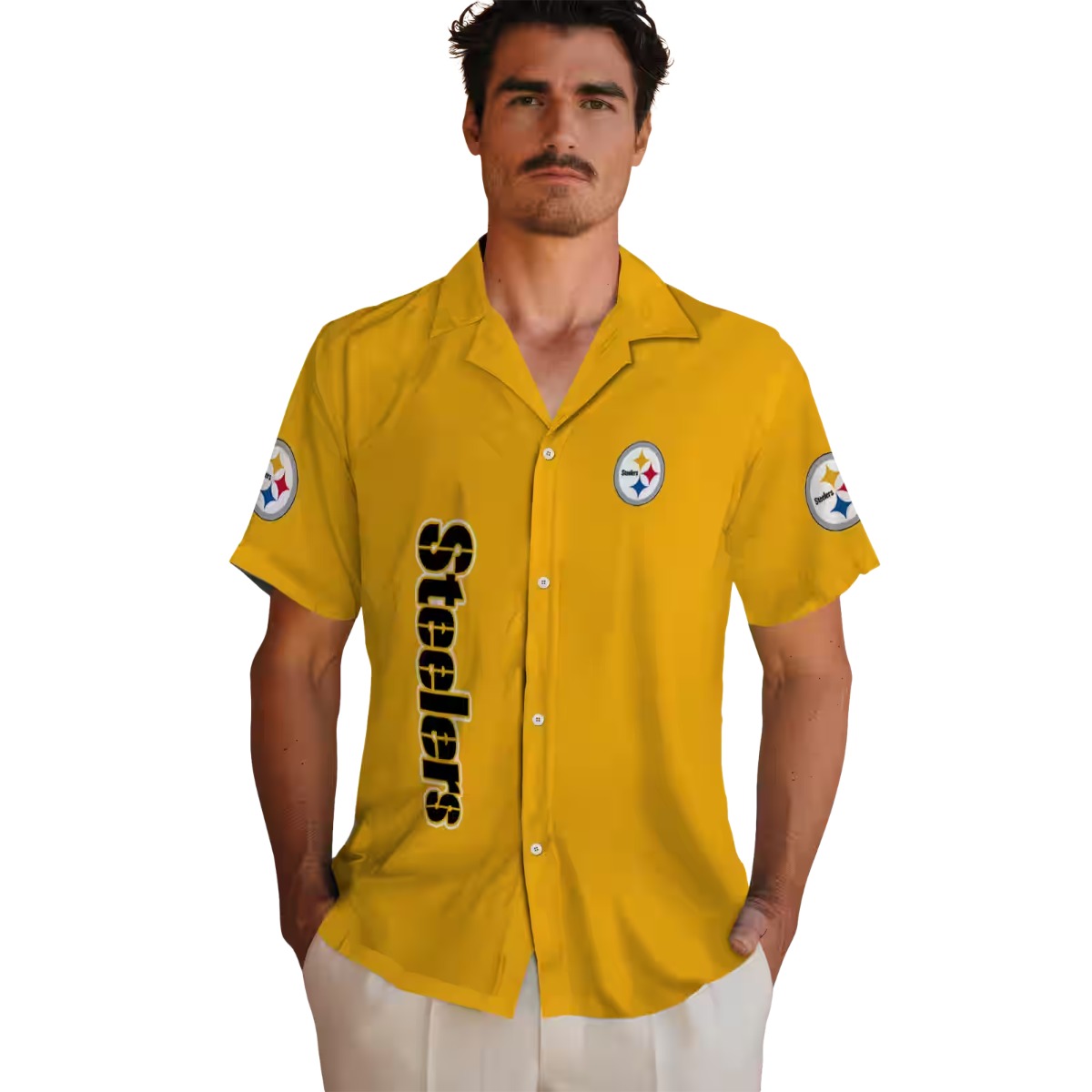 Pittsburgh Steelers Unisex Gold Hawaiian Shirt - Minion Character Team Logos Casual Button Down