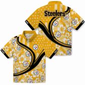 Pittsburgh Steelers Unisex Hawaiian Button Down Shirt Gold Floral Star Wave Customizable Name 3 F8r07.jpg - sohemix