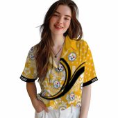 Pittsburgh Steelers Unisex Hawaiian Button Down Shirt Gold Floral Star Wave Customizable Name 4 68g0l.jpg - sohemix