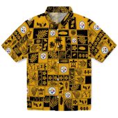Pittsburgh Steelers Unisex Tropical Patchwork Hawaiian Shirt Gold Black Palm Turtle Floral Print Casual Button Down 1 5671c.jpg - sohemix