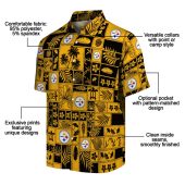 Pittsburgh Steelers Unisex Tropical Patchwork Hawaiian Shirt Gold Black Palm Turtle Floral Print Casual Button Down 5 E10s5.jpg - sohemix