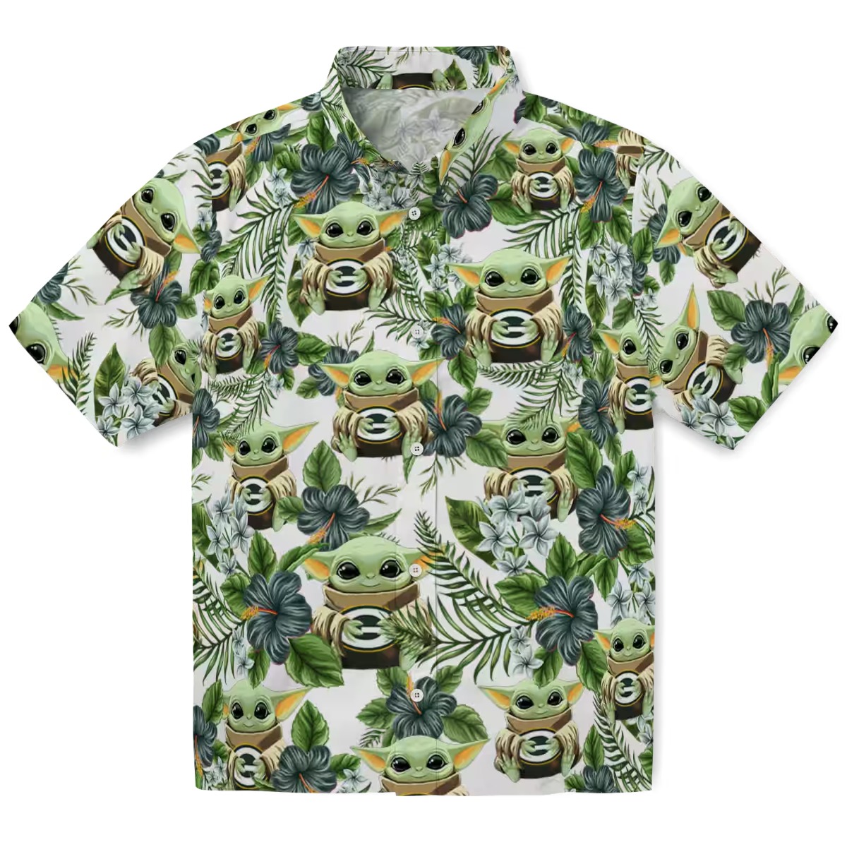 Unisex Baby Yoda Grogu Green Bay Packers Tropical Hawaiian Shirt with Floral Print