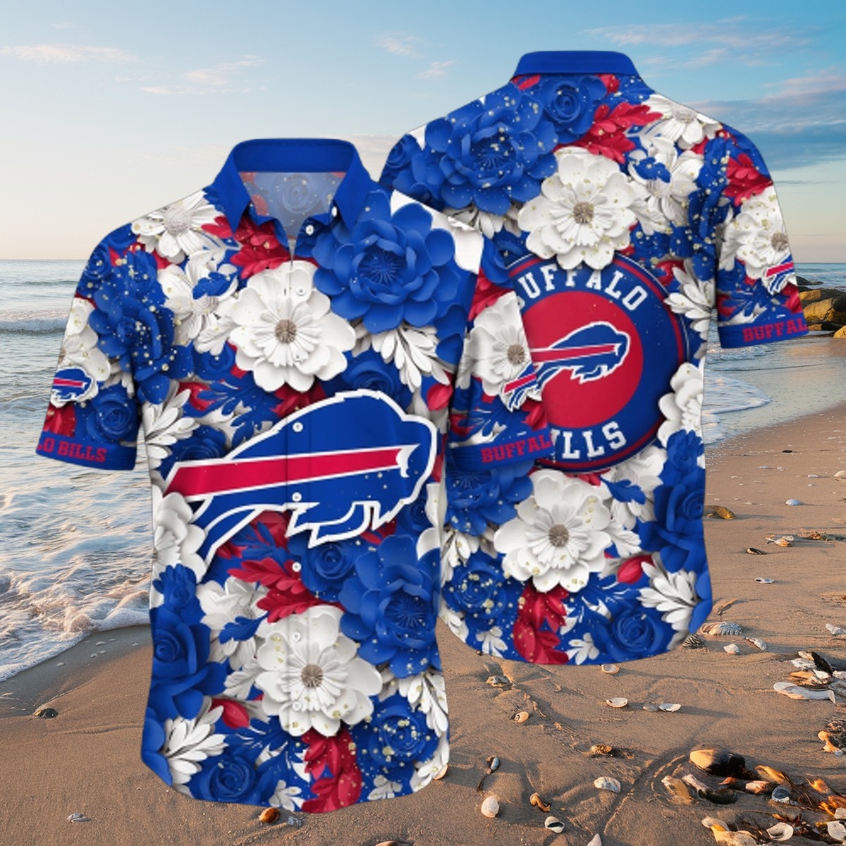 Unisex Buffalo Bills Hawaiian Shirt with Blue White Red Floral Pattern and Team Logo - Tropical Summer Button-Down