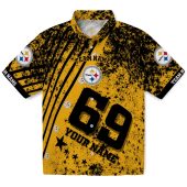 Unisex Custom Pittsburgh Steelers Hawaiian Button Down Shirt Gold Black Stripes Splatter Print With Name And Number 1 Ycu06.jpg - sohemix