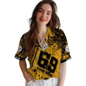 Unisex Custom Pittsburgh Steelers Hawaiian Button Down Shirt Gold Black Stripes Splatter Print With Name And Number 4 Er7fj.jpg - sohemix