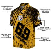 Unisex Custom Pittsburgh Steelers Hawaiian Button Down Shirt Gold Black Stripes Splatter Print With Name And Number 5 Eo2gl.jpg - sohemix