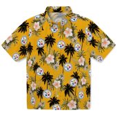 Unisex Gold Pittsburgh Steelers Hawaiian Button Down Shirt With Tropical Palm Tree Floral Print 1 436po.jpg - sohemix