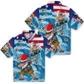 Unisex Green Bay Packers Christmas Hawaiian Shirt With Surfing Dabbing Santa Claus American Flag Print Short Sleeve Button Down 3 Mqcm4.jpg - sohemix
