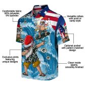 Unisex Green Bay Packers Christmas Hawaiian Shirt With Surfing Dabbing Santa Claus American Flag Print Short Sleeve Button Down 5 Hbrem.jpg - sohemix