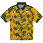 Unisex Green Bay Packers Gold Tropical Floral Leaf Print Hawaiian Button Down Shirt 1 Zc5ru.jpg - sohemix