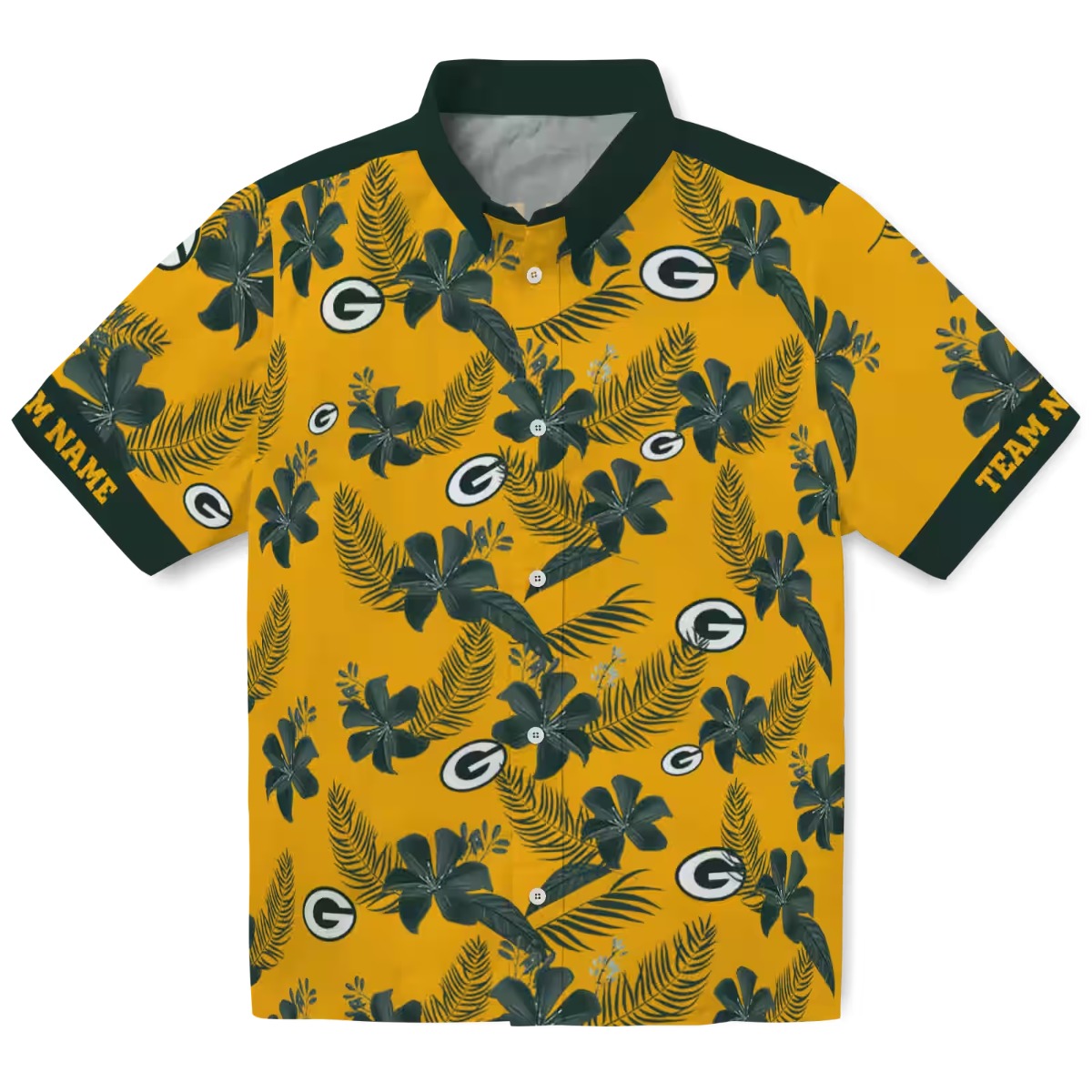 Unisex Green Bay Packers Gold Tropical Floral Leaf Print Hawaiian Button-Down Shirt