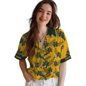 Unisex Green Bay Packers Gold Tropical Floral Leaf Print Hawaiian Button Down Shirt 4 Jkg8r.jpg - sohemix