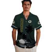 Unisex Green Bay Packers Hawaiian Button Down Shirt Dark Green Beach Sunset Palm Tree Print 2 Sv83b.jpg - sohemix