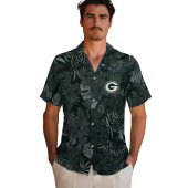 Unisex Green Bay Packers Hawaiian Button Down Shirt Dark Green Tropical Floral Leaf Print Casual Summer 2 Wfxek.jpg - sohemix