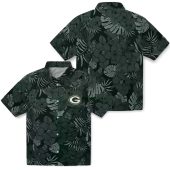 Unisex Green Bay Packers Hawaiian Button Down Shirt Dark Green Tropical Floral Leaf Print Casual Summer 3 W9wk4.jpg - sohemix