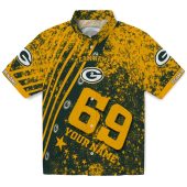 Unisex Green Bay Packers Hawaiian Shirt Custom Green Yellow Star Stripes Distressed Button Down With Logo And Number 69 1 C0j38.jpg - sohemix
