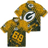Unisex Green Bay Packers Hawaiian Shirt Custom Green Yellow Star Stripes Distressed Button Down With Logo And Number 69 3 Shz3g.jpg - sohemix