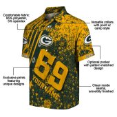 Unisex Green Bay Packers Hawaiian Shirt Custom Green Yellow Star Stripes Distressed Button Down With Logo And Number 69 5 3obps.jpg - sohemix