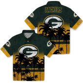 Unisex Green Bay Packers Hawaiian Shirt Custom Name Green Gold Sunset Palm Tree Tropical Button Down 3 N91pz.jpg - sohemix