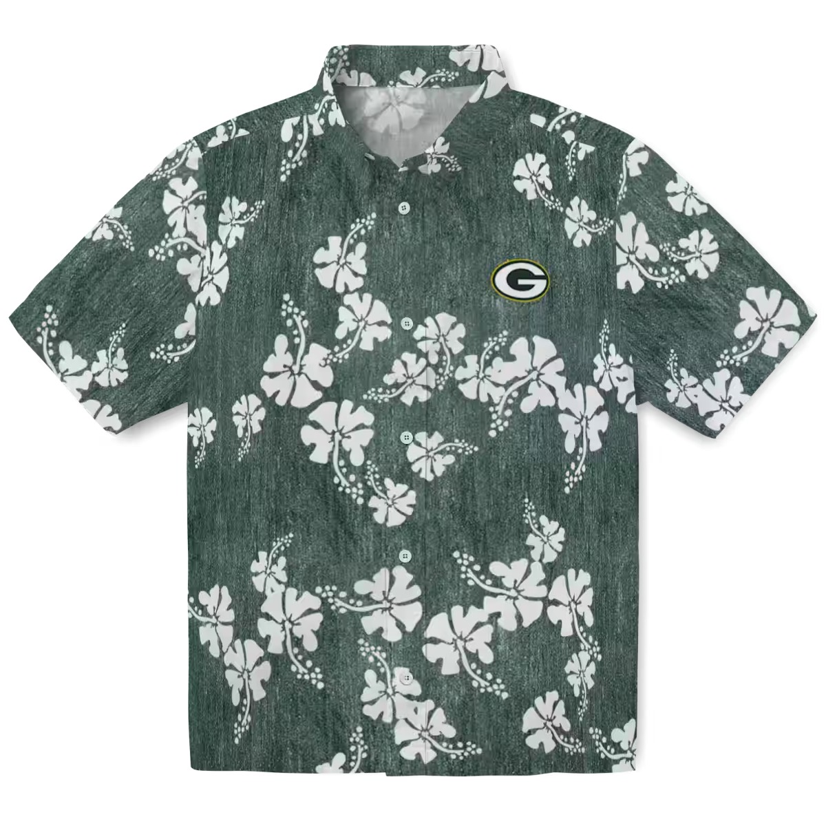 Unisex Green Bay Packers Hawaiian Shirt - Green White Hibiscus Tropical Floral Print Button-Down Casual