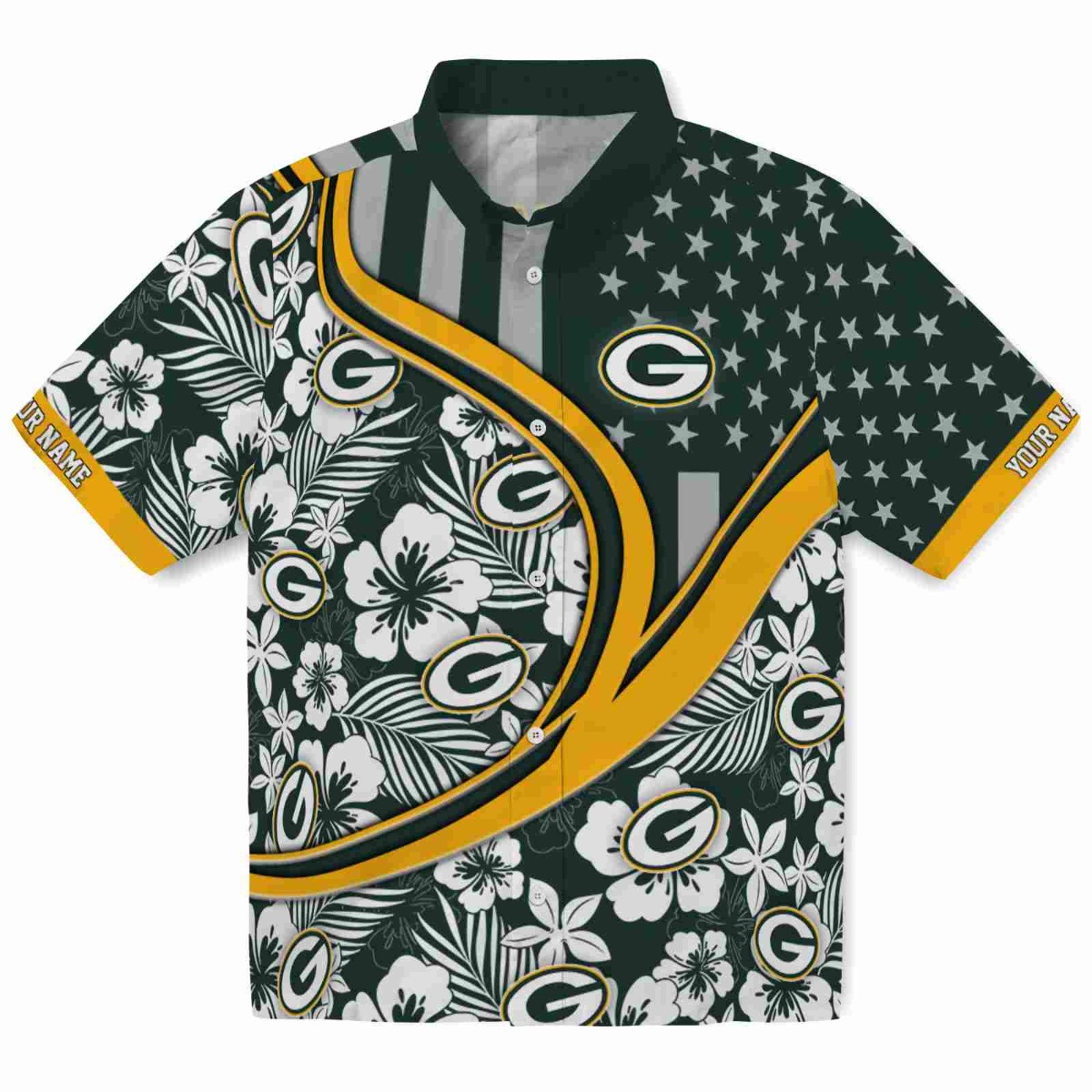 Unisex Green Bay Packers Hawaiian Shirt Tropical Floral Star Print Wave Short Sleeve Button Down