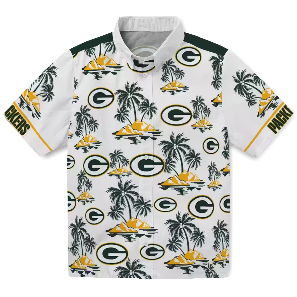 Unisex Green Bay Packers Hawaiian Shirt Tropical Palm Island Logo Print Casual Button-Down