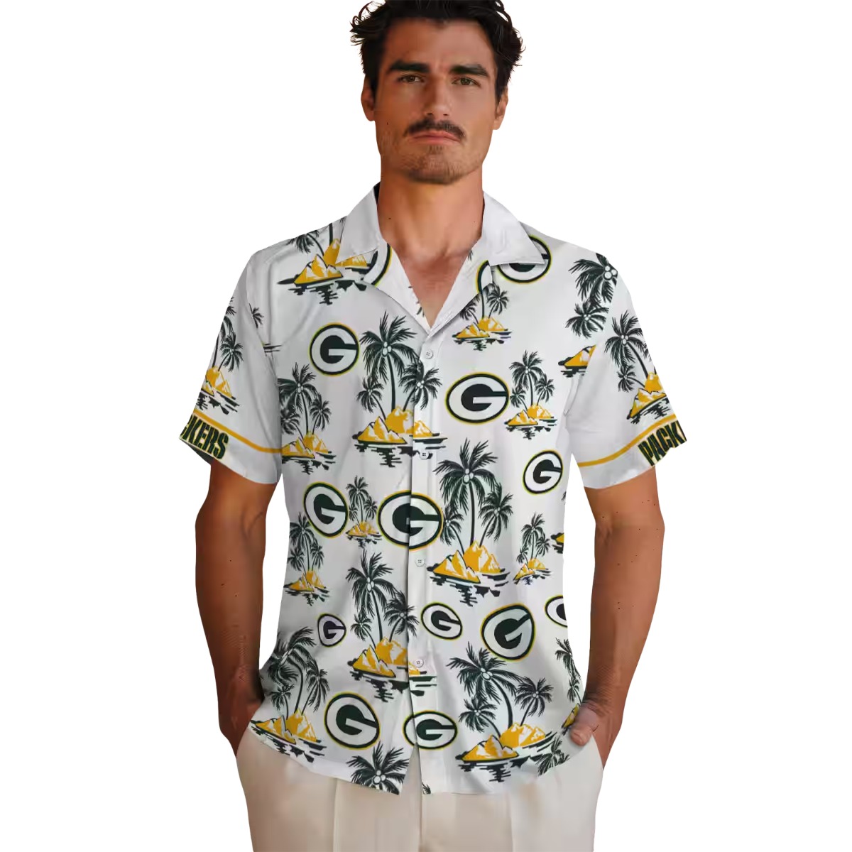 Unisex Green Bay Packers Hawaiian Shirt Tropical Palm Island Logo Print Casual Button-Down