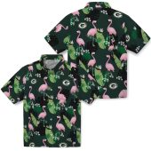 Unisex Green Bay Packers Hawaiian Shirt With Flamingo And Tropical Leaf Print Casual Button Down Aloha Shirt 3 Lxyuw.jpg - sohemix