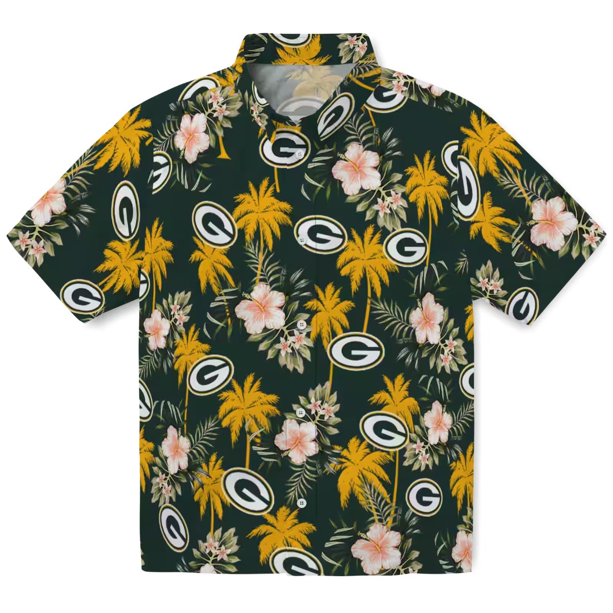 Unisex Green Bay Packers Hawaiian Shirt with Palm Tree Tropical Flower Print