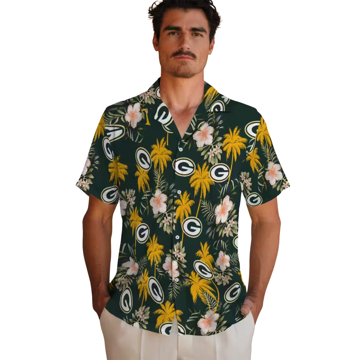 Unisex Green Bay Packers Hawaiian Shirt with Palm Tree Tropical Flower Print