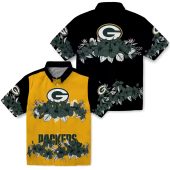 Unisex Green Bay Packers Hawaiian Shirt With Tropical Hibiscus Floral Print Yellow Black Button Down 3 F17gb.jpg - sohemix