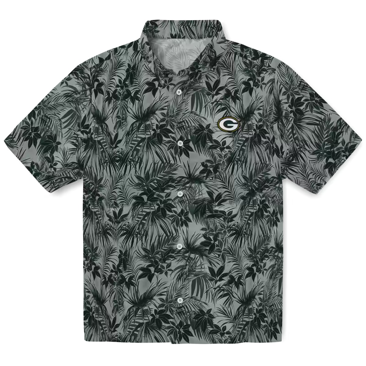 Unisex Green Bay Packers Hawaiian Shirt with Tropical Leaf Pattern - Short Sleeve Button Down for Game Day Summer