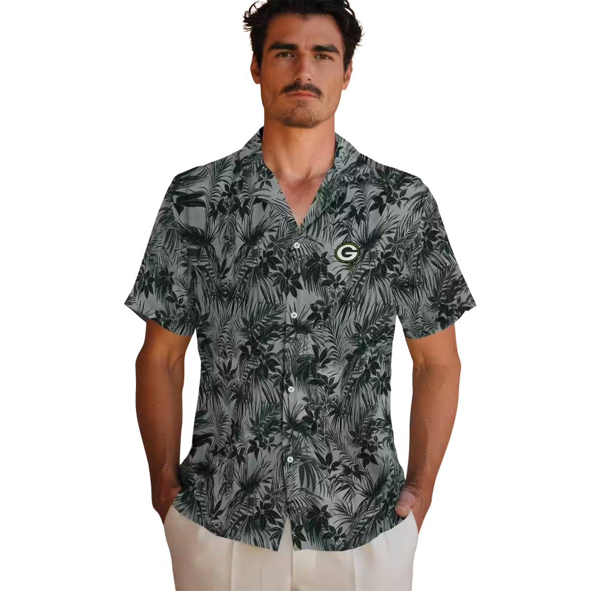 Unisex Green Bay Packers Hawaiian Shirt with Tropical Leaf Pattern - Short Sleeve Button Down for Game Day Summer