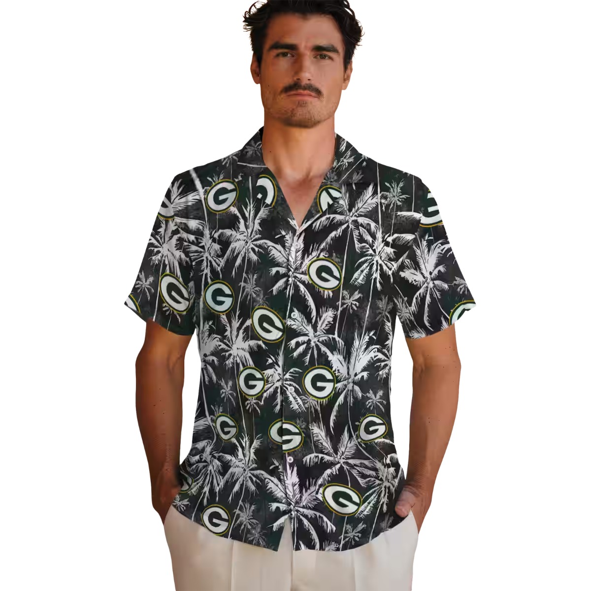 Unisex Green Bay Packers Hawaiian Shirt with Tropical Palm Tree and Team Logo Print - Casual Button-Down