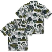 Unisex Green Bay Packers Hawaiian Shirt With Tropical Plants Pattern Green White Casual Button Down 3 4kpki.jpg - sohemix
