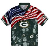 Unisex Green Bay Packers Hawaiian Shirt With Us Flag And Dark Green Hibiscus Floral Print Casual Button Down Aloha Shirt 1 Via2o.jpg - sohemix