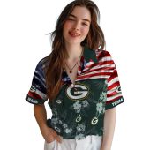 Unisex Green Bay Packers Hawaiian Shirt With Us Flag And Dark Green Hibiscus Floral Print Casual Button Down Aloha Shirt 4 0urpd.jpg - sohemix