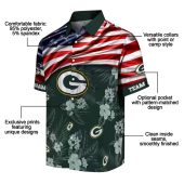 Unisex Green Bay Packers Hawaiian Shirt With Us Flag And Dark Green Hibiscus Floral Print Casual Button Down Aloha Shirt 5 Bcpoe.jpg - sohemix