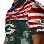 Unisex Green Bay Packers Hawaiian Shirt With Us Flag And Dark Green Hibiscus Floral Print Casual Button Down Aloha Shirt 8 Ao748.jpg - sohemix