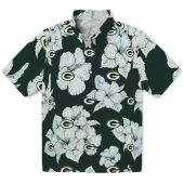 Unisex Green Bay Packers Hawaiian Shirt With White Hibiscus Floral Pattern Casual Green Short Sleeve Button Down Top 1 I4w4y.jpg - sohemix