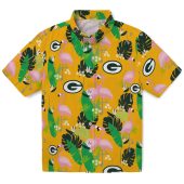 Unisex Green Bay Packers Hawaiian Shirt With Yellow Flamingo Tropical Leaf Print Casual Summer Button Down 1 Ypvzz.jpg - sohemix