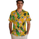 Unisex Green Bay Packers Hawaiian Shirt With Yellow Flamingo Tropical Leaf Print Casual Summer Button Down 2 4de2s.jpg - sohemix