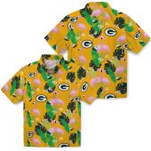 Unisex Green Bay Packers Hawaiian Shirt With Yellow Flamingo Tropical Leaf Print Casual Summer Button Down 3 K3agg.jpg - sohemix