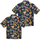 Unisex Green Bay Packers Navy Blue Tropical Fruit Floral Print Hawaiian Button Down Shirt 3 Ggbr5.jpg - sohemix
