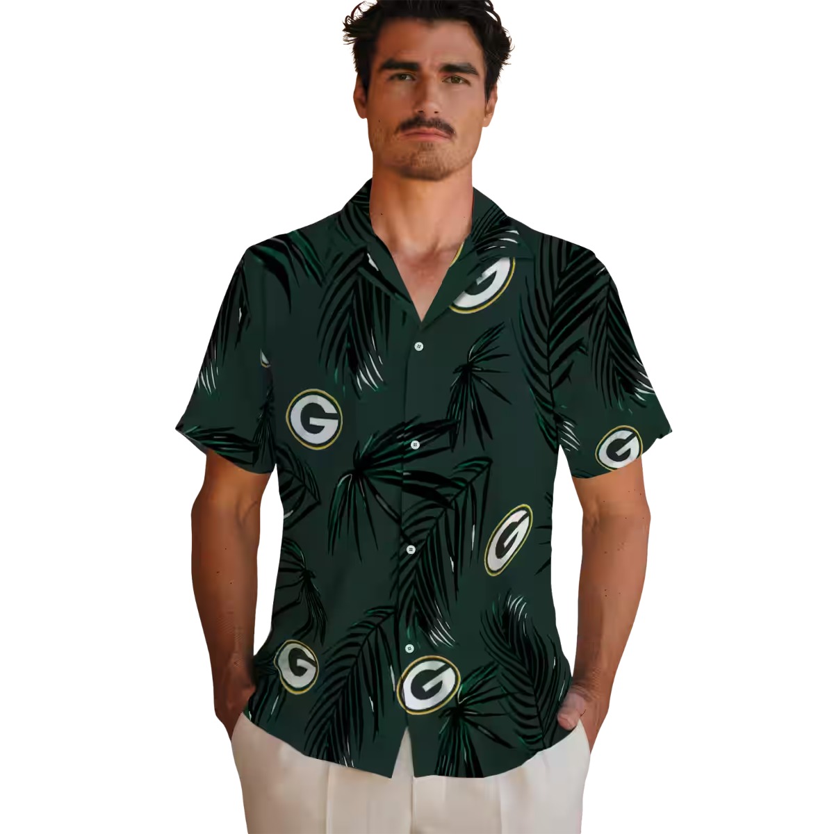 Unisex Green Bay Packers Palm Leaf Tropical Hawaiian Shirt - Casual Short Sleeve Button-Down