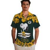 Unisex Green Bay Packers Snoopy Surfing Hawaiian Shirt Green Yellow Hibiscus Floral Print Short Sleeve Button Down 2 Mqjzz.jpg - sohemix